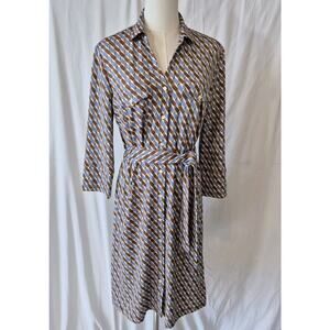 Sold! NWT J. Mclaughlin Brown Denim Blue Mini Fernwood Geo Brynn Shirt Dress Med